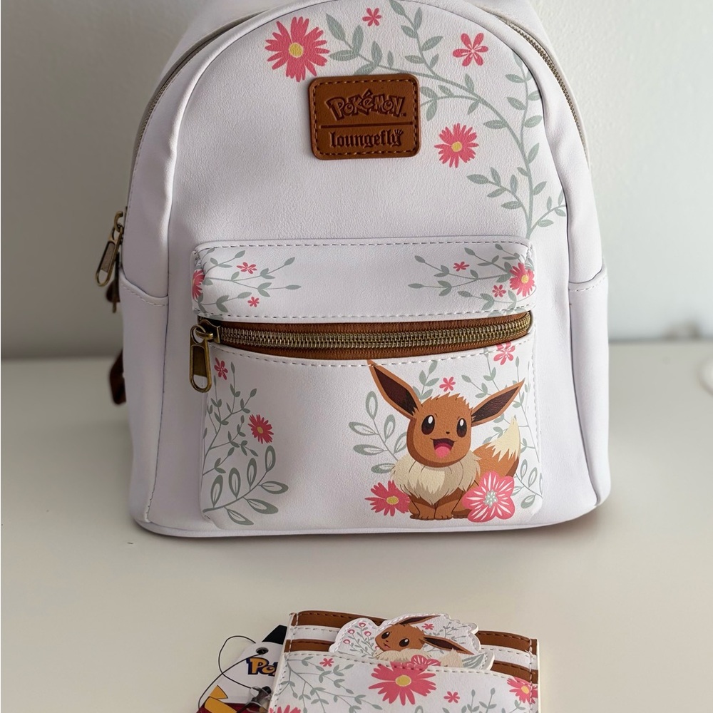 NWT Loungefly Pokemon Eevee Spring Flowers Mini Backpack AND Cardholder.